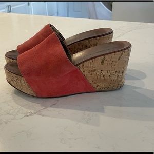 Diane Von Furstenberg wedge sandals suede slides orange salmon color, size 6 DVF